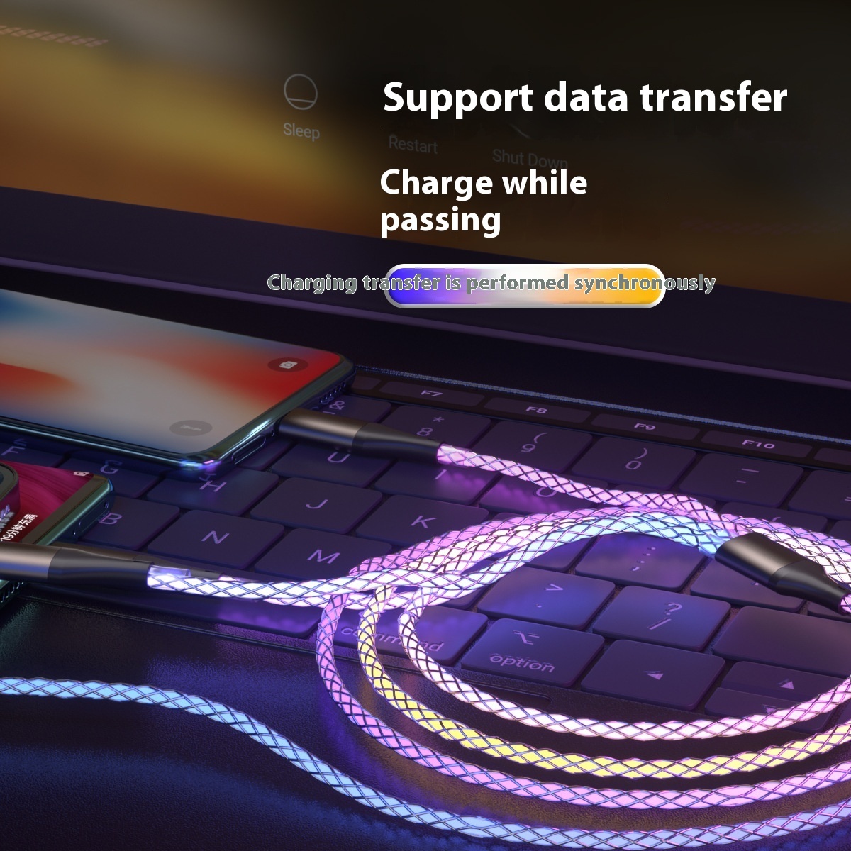 One-to-three Luminous Fast Charging RGB Data Cable – Bild 2