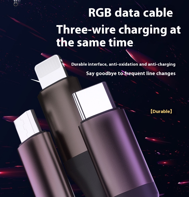 One-to-three Luminous Fast Charging RGB Data Cable – Bild 4